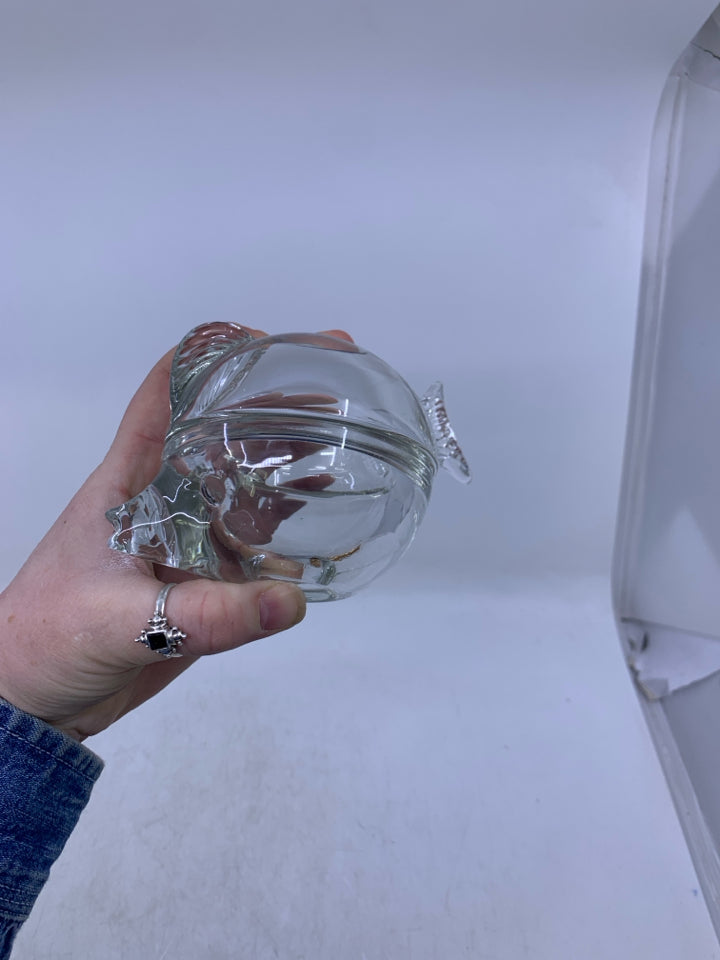 CLEAR GLASS FISH TRINKET BOX.