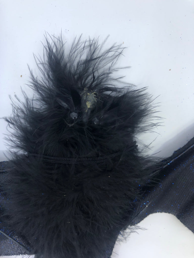 FUZZY BLACK BAT BLUE GLITTER WINGS.