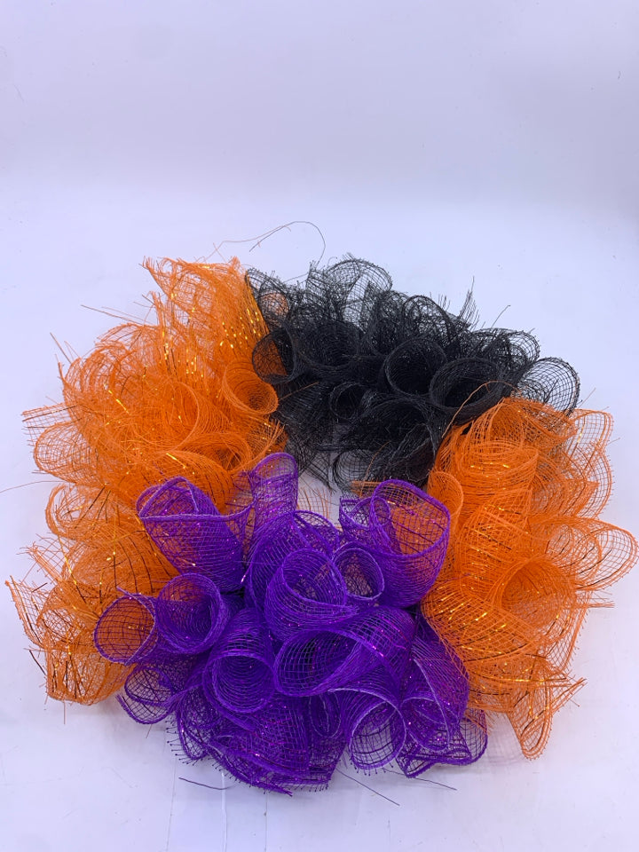 HALLOWEEN RIBBON WREATH PURPLE,BLACK,ORANGE.
