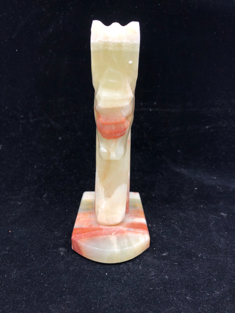 1-MULTI COLORED MARBLE HORSE HEAD BOOK END.