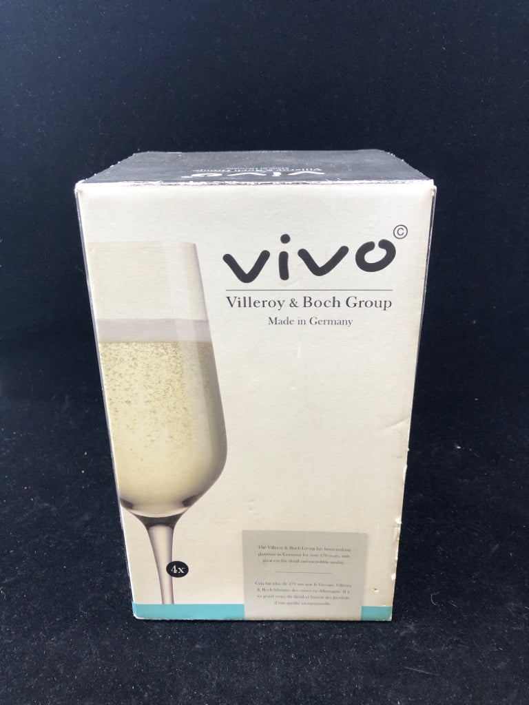 NIB VIVO 4 CHAMPAGNE FLUTES.