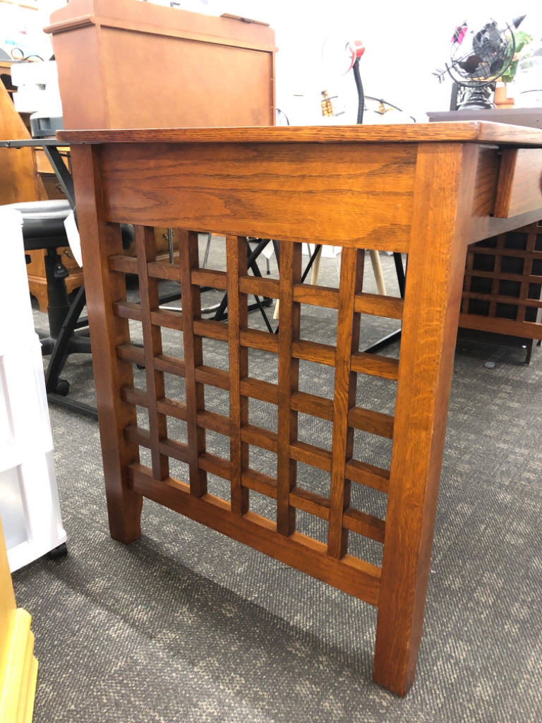 DARK WOOD DESK W 2 DRAWERS.