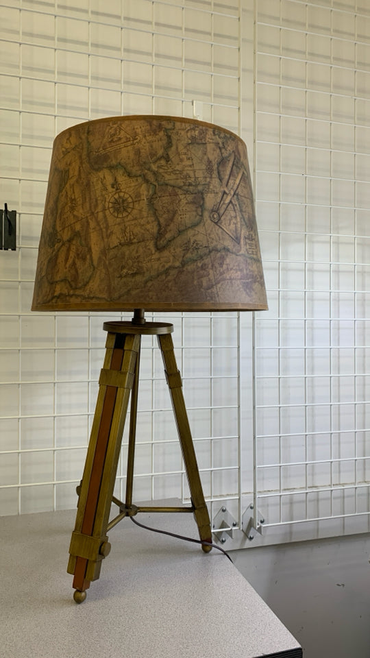 ADJUSTABLE TELESCOPE LEG LAMP W MAP SHADE.