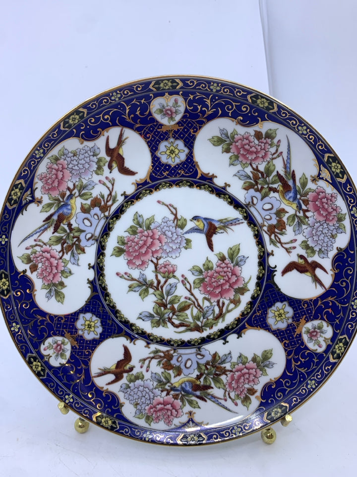 2 ASIAN STYLE PLATES W PINK FLORAL W BIRDS.
