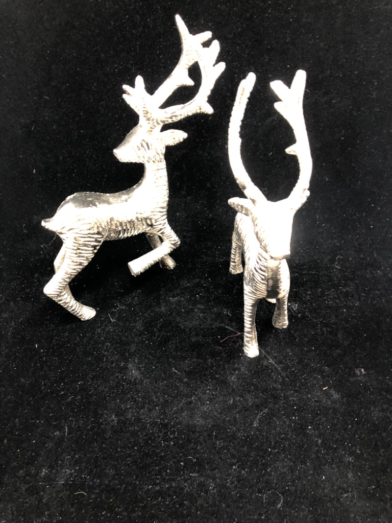 2 TEXTURED SILVER METAL STANDING REINDEER.