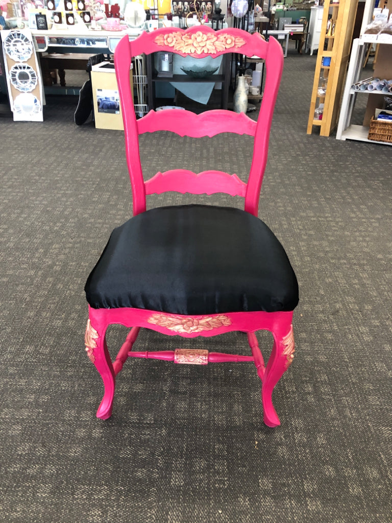 PINK & GOLD CHAIR W/BLACK SEAT.