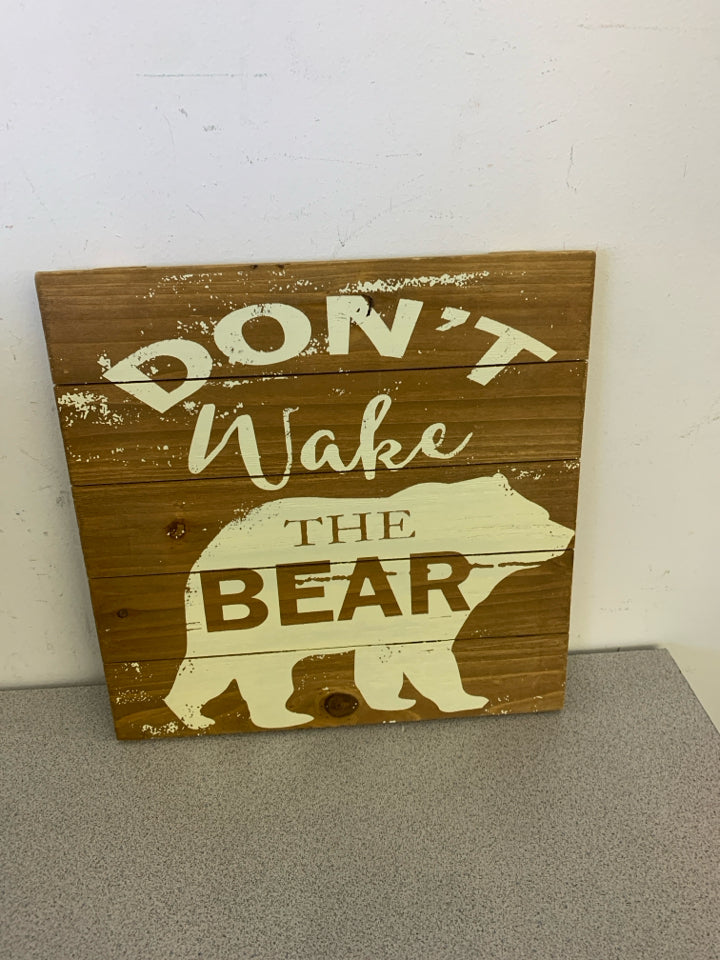 DON'T WAKE THE BEAR WOOD PAINTED WALL ART.