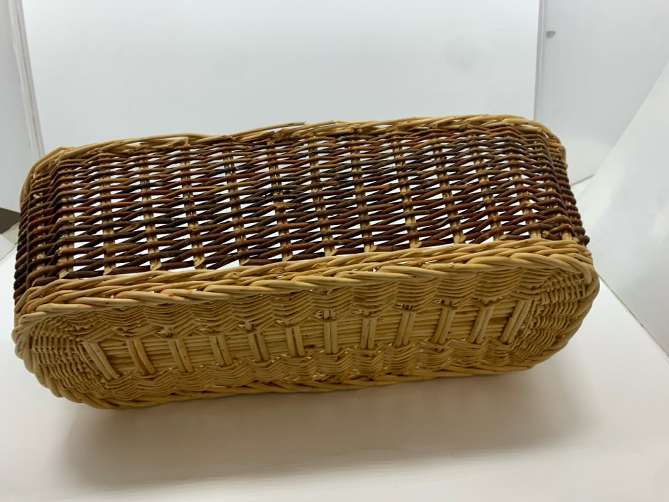 LONG TAN WOVEN WICKER BASKET.