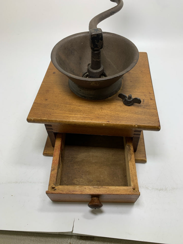 VTG WOOD/METAL COFFEE MILL & GRINDER.
