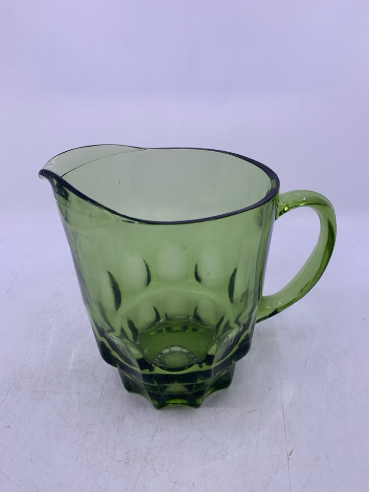 VTG GREEN GLASS PITCHER.