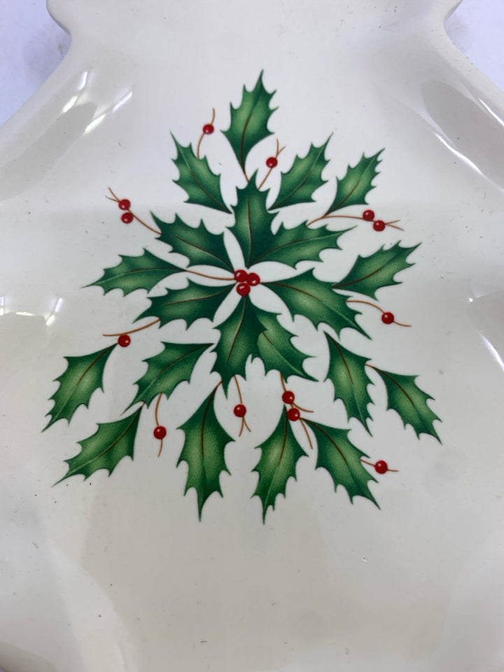 TREE SHAPED HOLLY GOLD STAR CANDY DISH-LENOX.