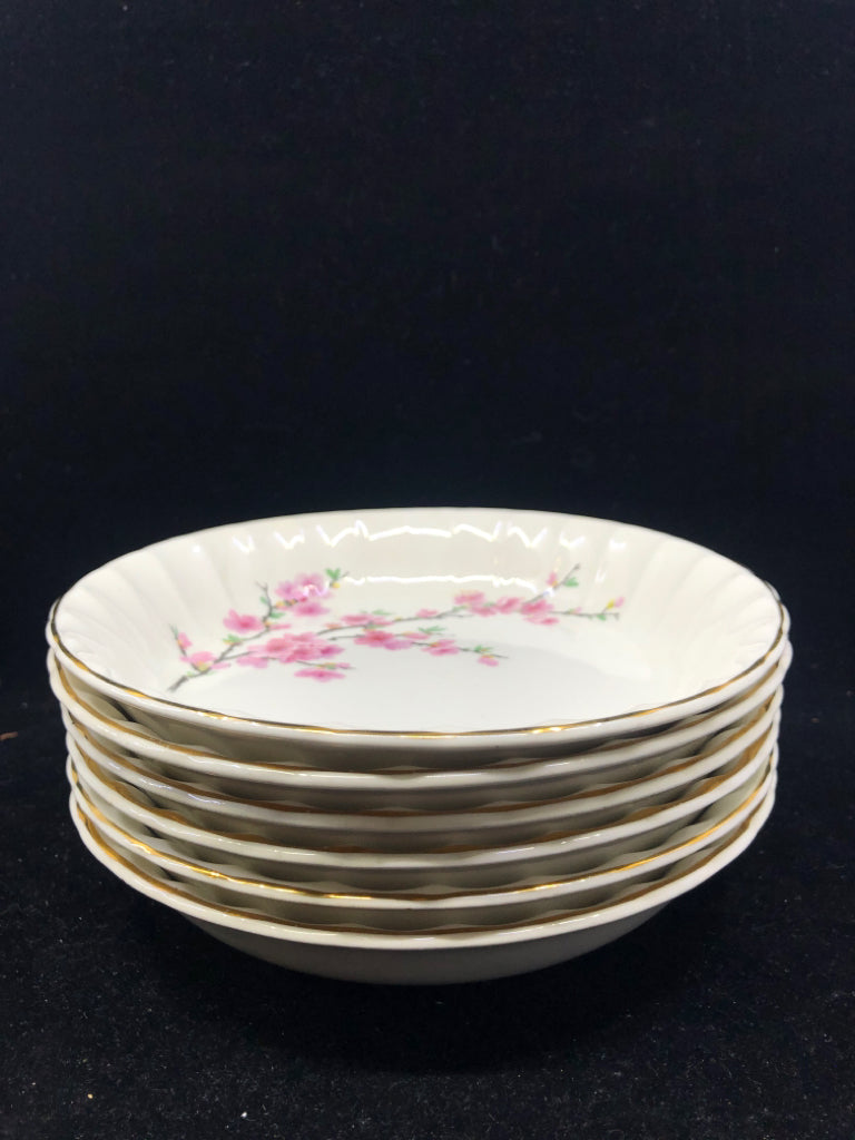 6 VTG PINK CHERRY BLOSSOM SHALLOW BOWLS.