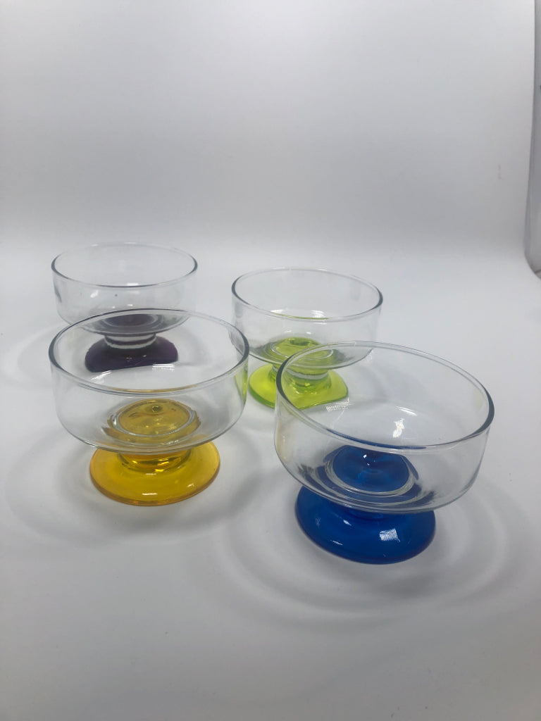 4 COLORFUL PEDESTAL BOWLS.