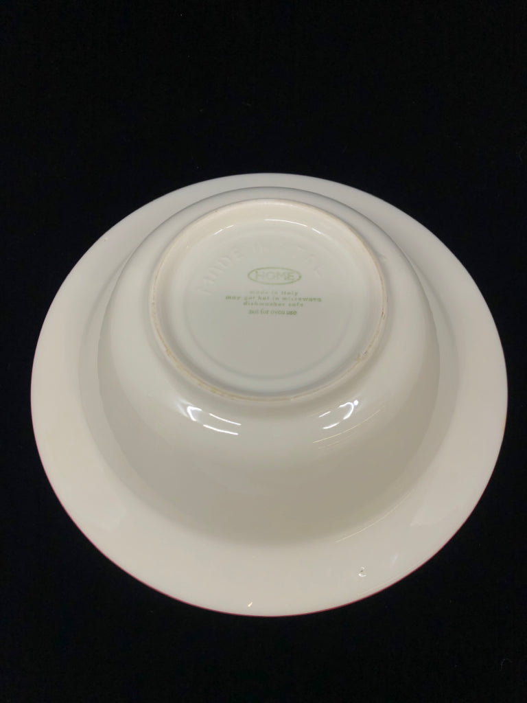 RED RIM, LEAF PAINTED SERVING BOWL.