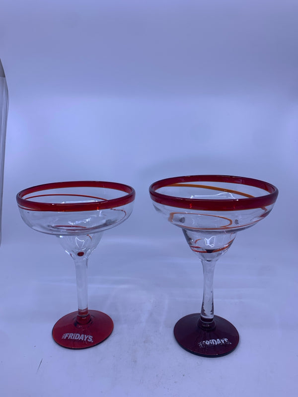 2 LARGE TGIF  GLASS MARGARITA GLASSES.