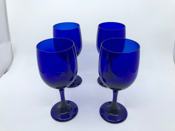 4 COBALT BLUE WINE GLASSES.