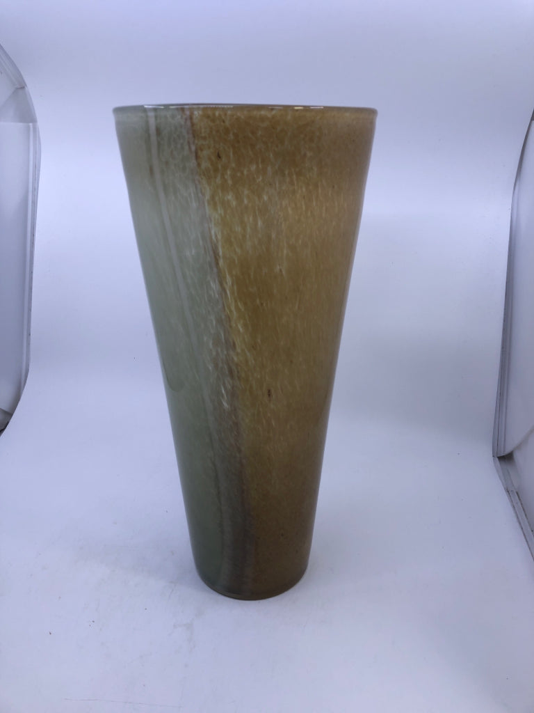 LARGE TAN BLOWN GLASS VASE.