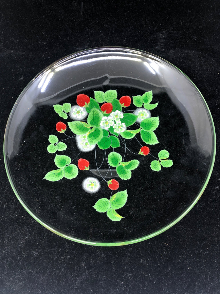 GLASS PLATTER W STRAWBERRIES.