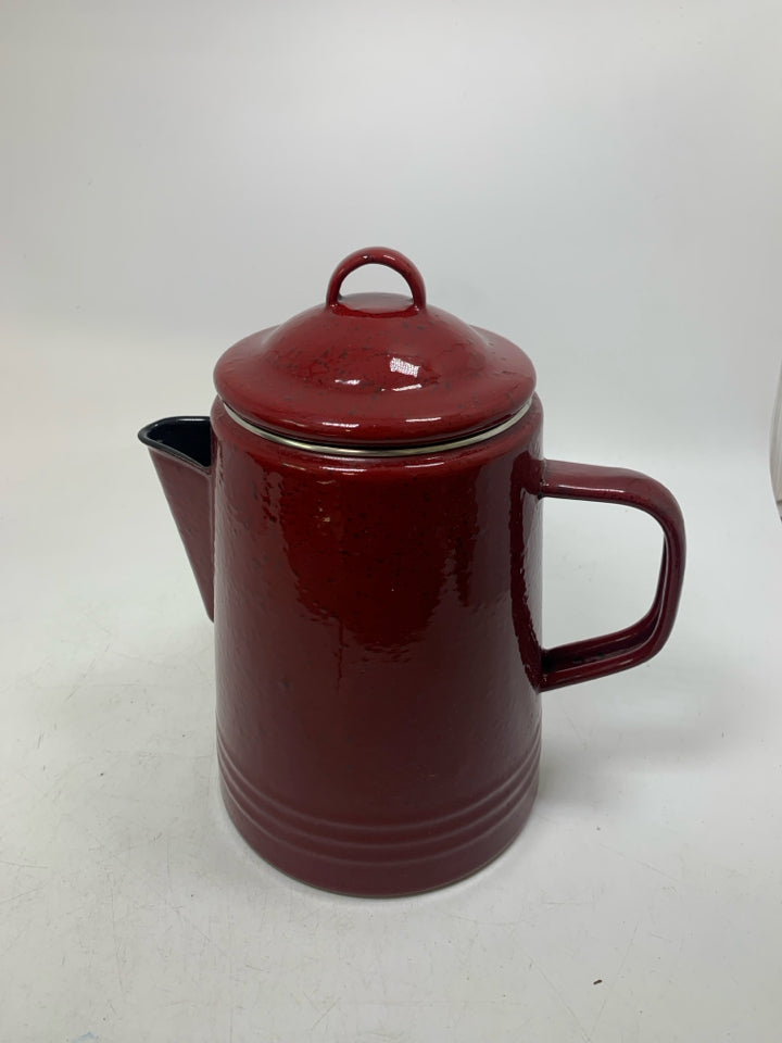 SPECKLED ENAMEL STOVE TOP COFFEE POT W/ LID.