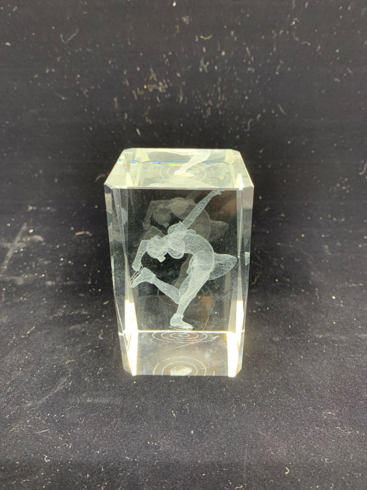 ETCHED FIGURE SKATER PAPER WEIGHT.