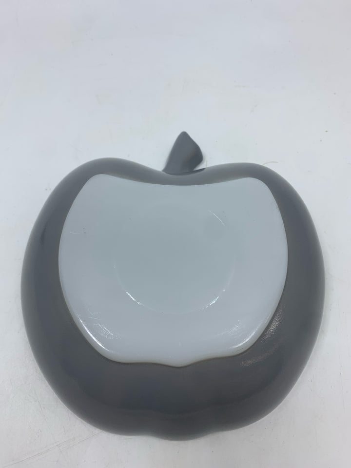 GREY MILK GLASS APPLE DISH.