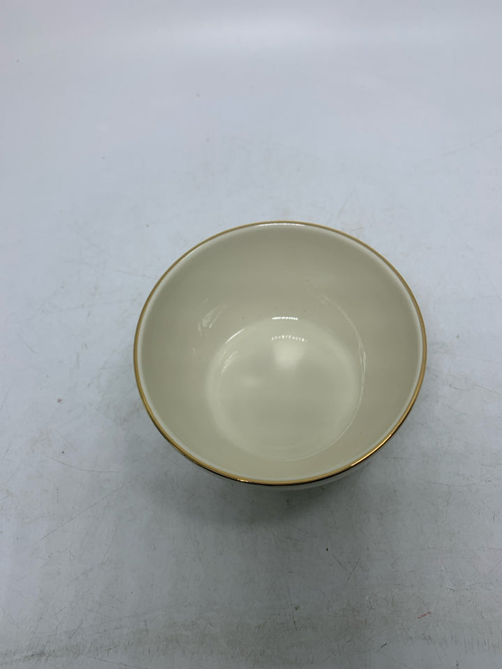 LENOX IVORY HOLIDAY SMALL BOWL W/ GOLD RIM.
