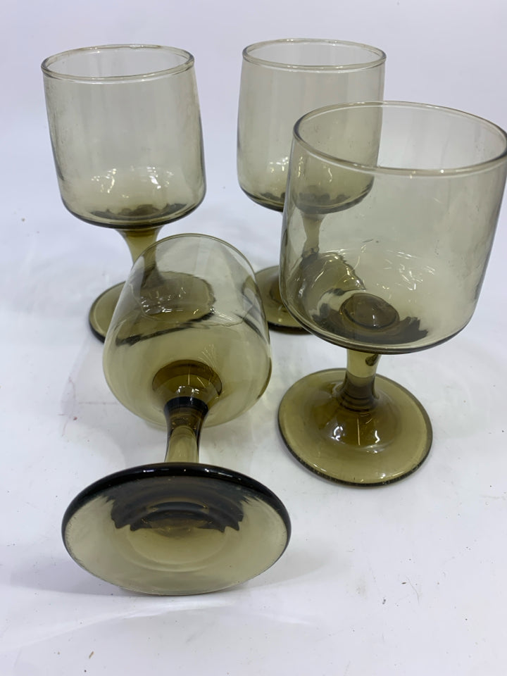 4 VTG SMOKED LIBBEY ON THE ROCKS GLASSES.