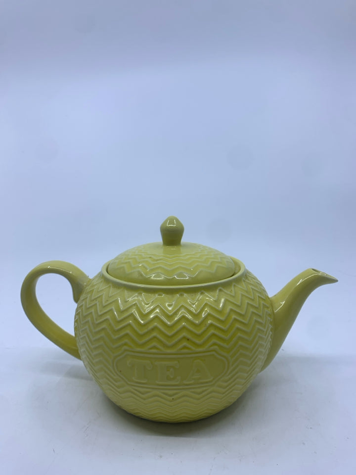 YELLOW TEXTURED "TEA" TEA POT.