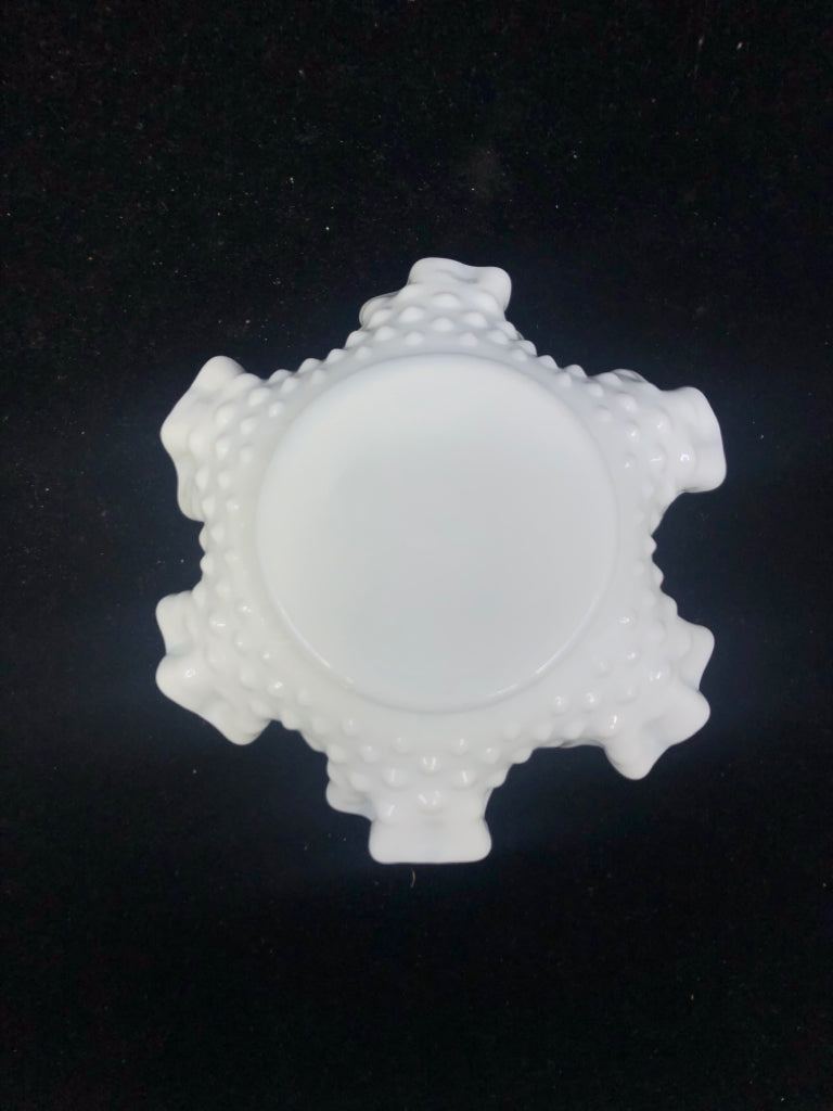 2 VTG HOBNAIL MILK GLASS PILLAR CANDLE PLATES W/ RUFFLE EDGE.