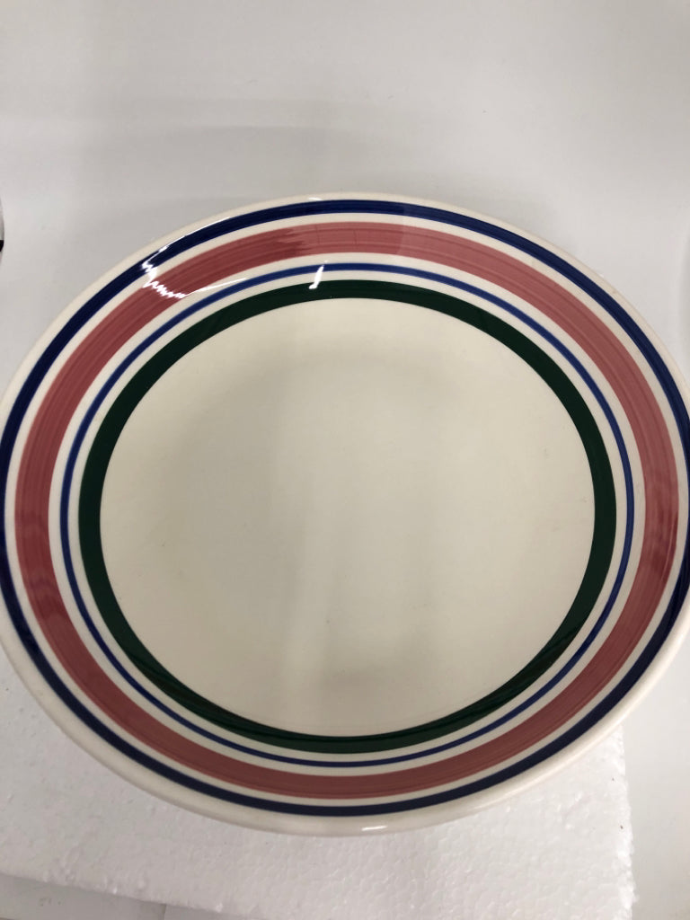 PINK AND GREEN STRIPED SERVING BOWL.