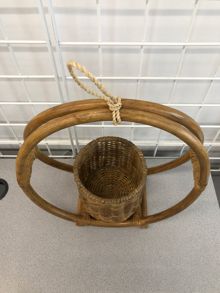 CIRCULAR HOOP RATTAN PLANTER.