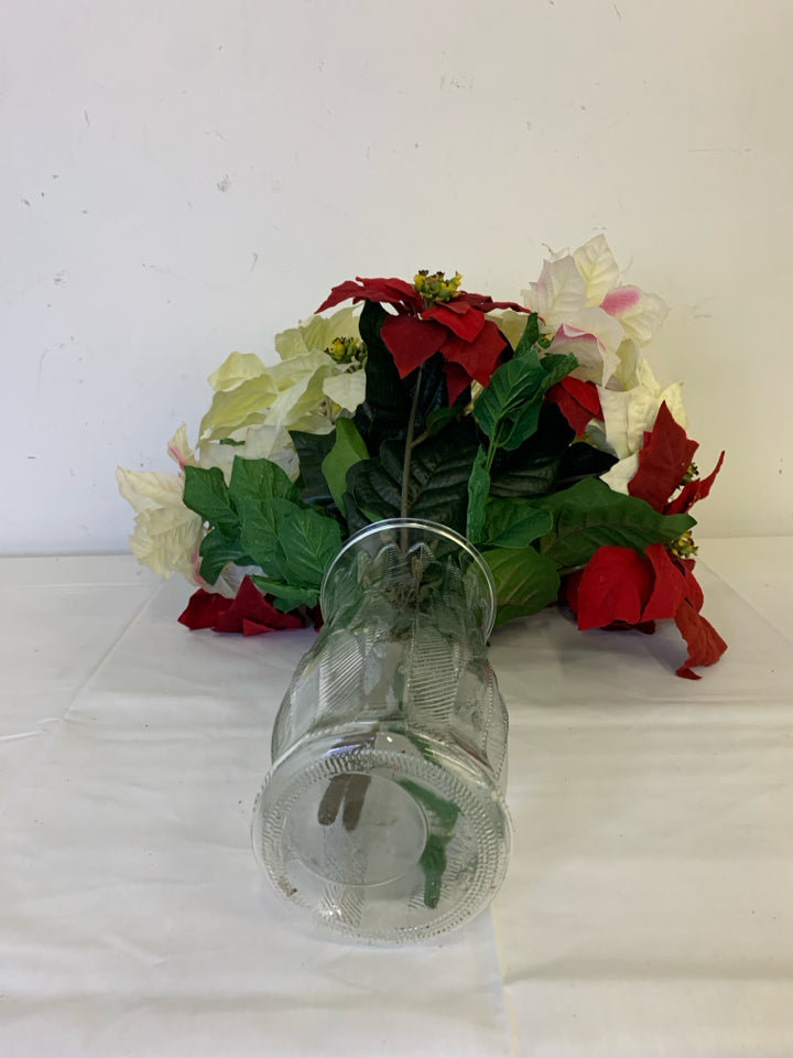 WHITE AND RED POINSETTIA ARRANGEMENT.