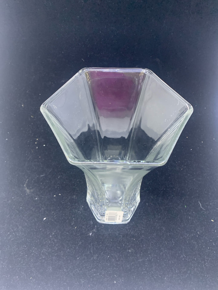 HEAVY TALL GLASS VASE.