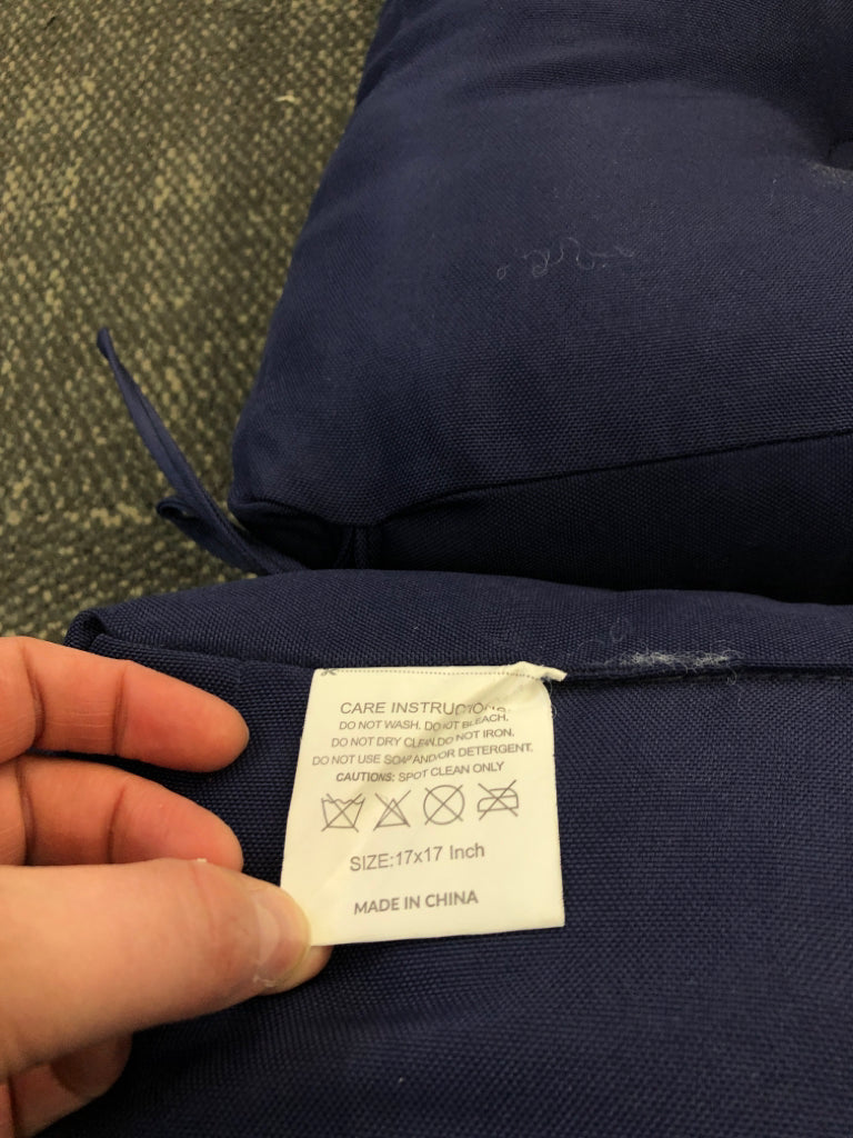 2PC BLUE FABRIC CHAIR CUSHIONS.