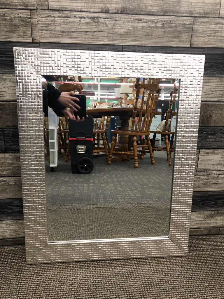 SILVER FRAME MIRROR.