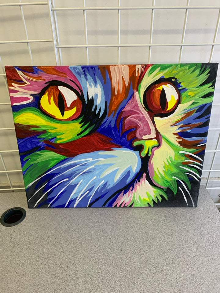 COLORFUL CAT FACE CANVAS WALL ART.