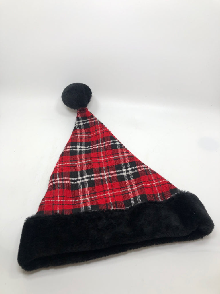 RED BLACK & WHITE PLAID SANTA HAT.