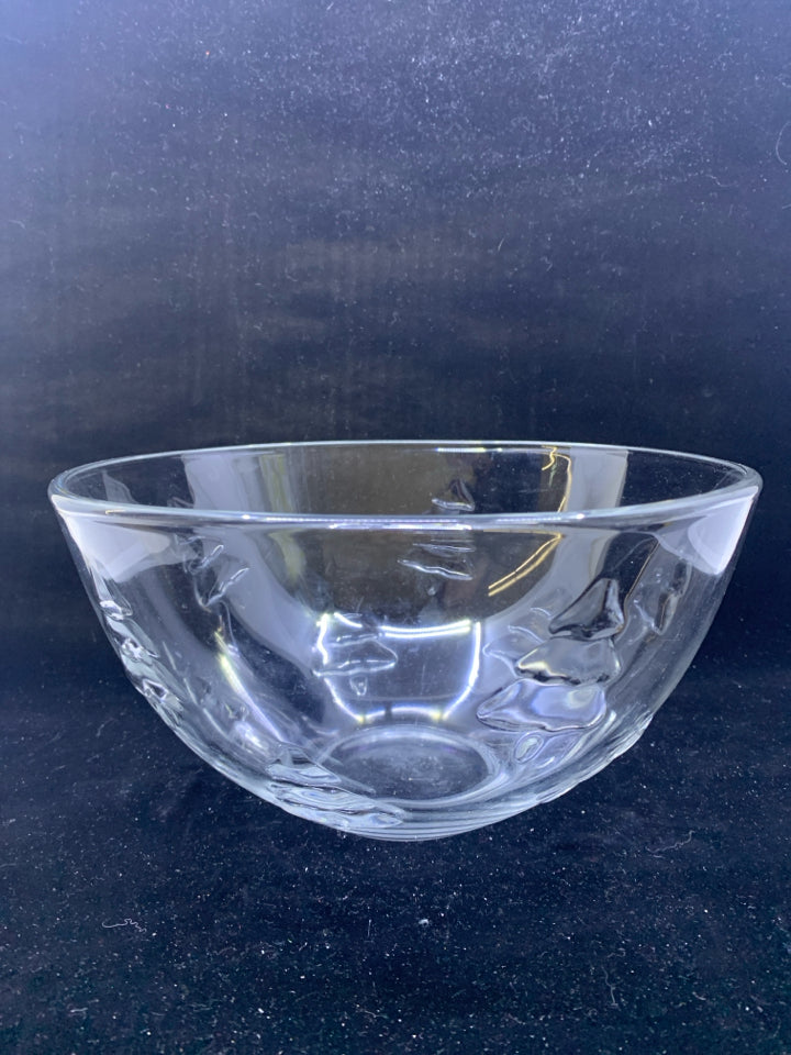 CLEAR GLASS MIXING BOWL W/ EMBOSSED TREES.