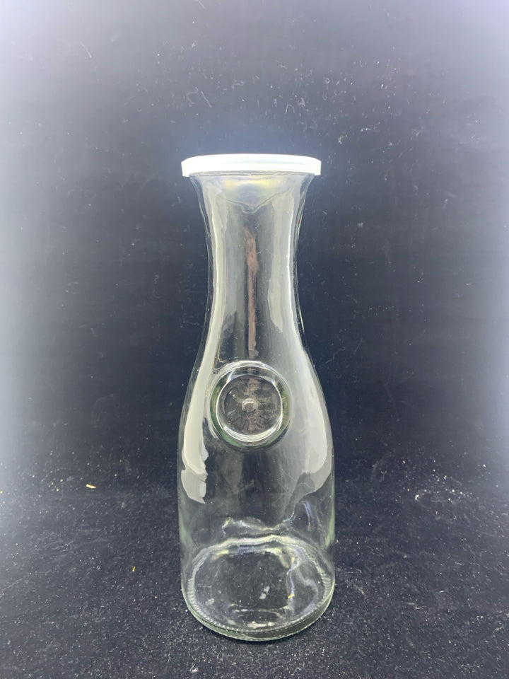 GLASS MILK BOTTLE CARAFE WITH LID.