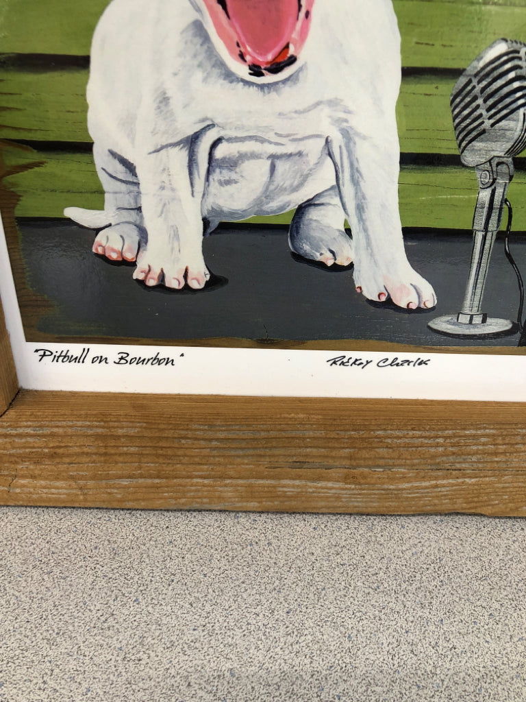 PITBULL ON BOURBON FRAMED PRINT- KATRINA ART.