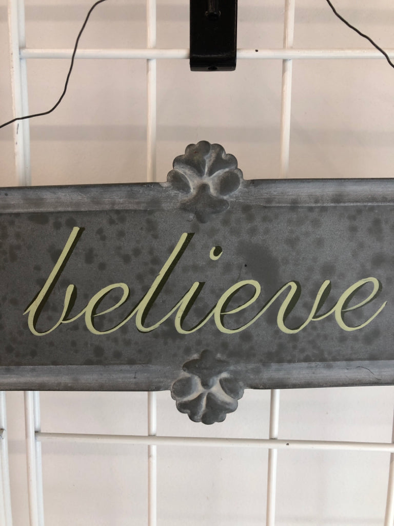 BELIEVE METAL WALL HANGING SIGN.