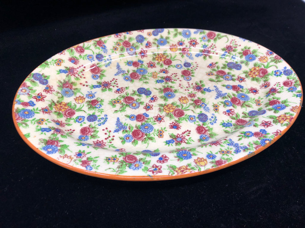 VTG BLUE AND PINK FLORAL OVAL PLATTER- JAPAN.