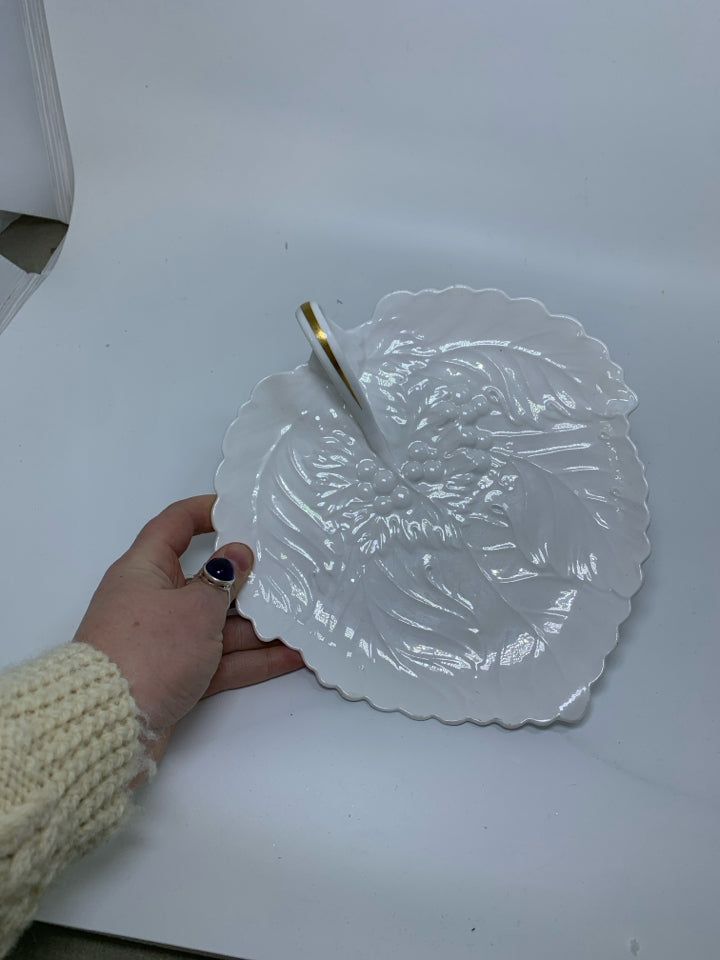 IMPERIAL FANCIES HANDLED LEAF SHAPED PLATE.