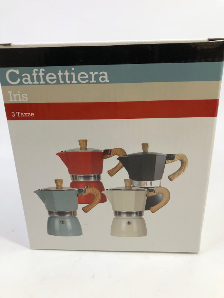 NIB BLACK IRIS 3 TAZZE STOVETOP ESPRESSO MAKER