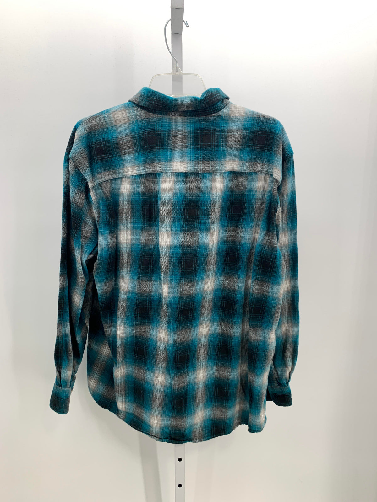 TEAL/ GREY PLAID FLANNEL BUTTON DOWN