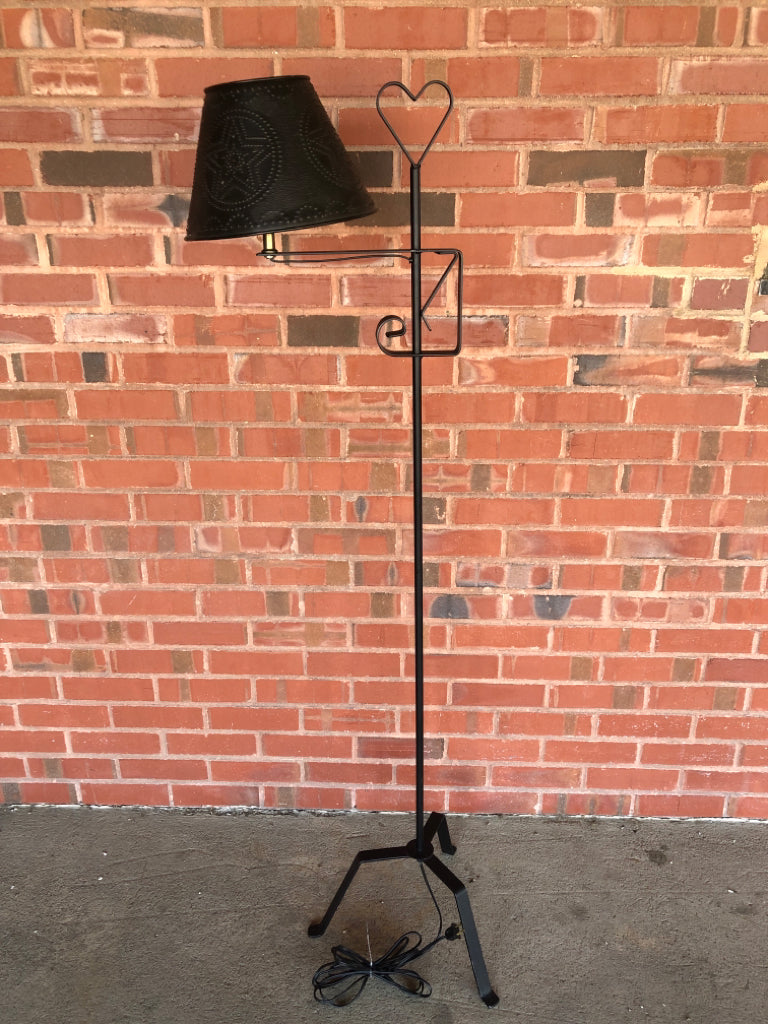 PRIMITIVE PUNCHED METAL FLOOR LAMP.