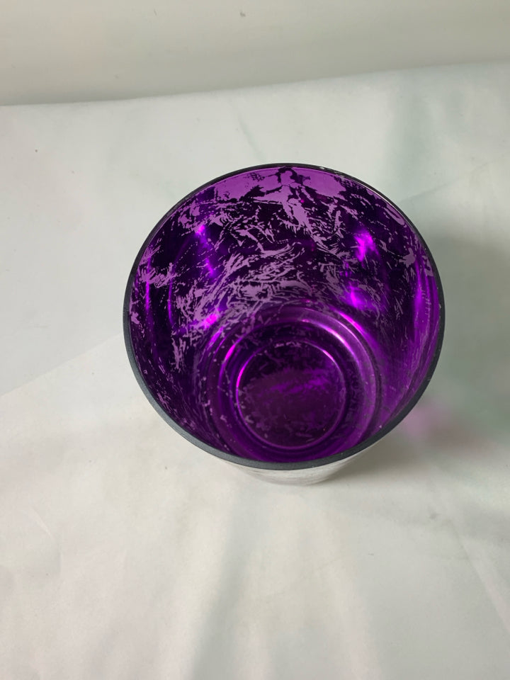 SILVER/PURPLE CRACKLE VASE.