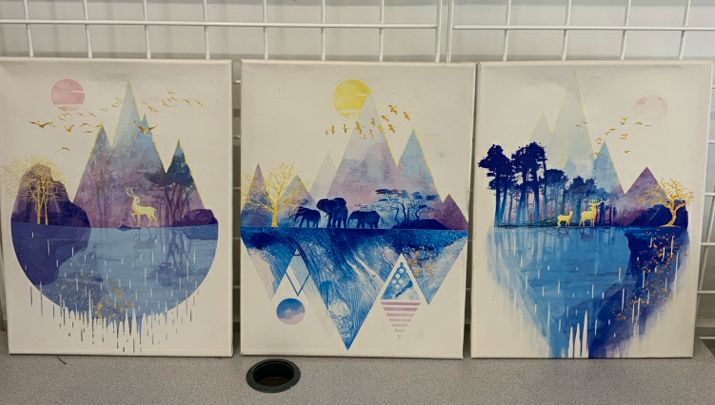 3PC WATER COLOR SERENGETI WALL HANGING.