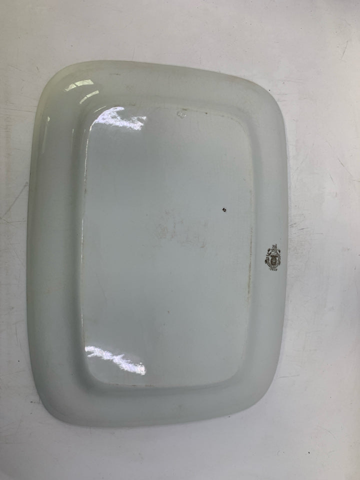 VTG SPRING BROWN FLOWERS RECTANGLE PLATTER.