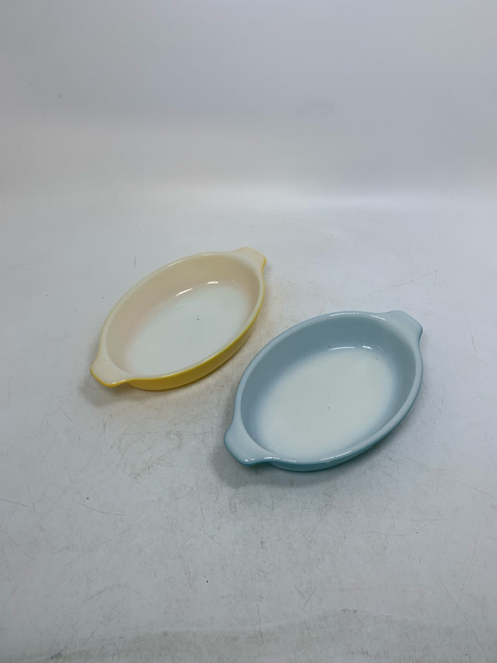 VTG 2  BLUE/YELLOW PIXIE AU GRATIN CASSEROLE DISHES #700.